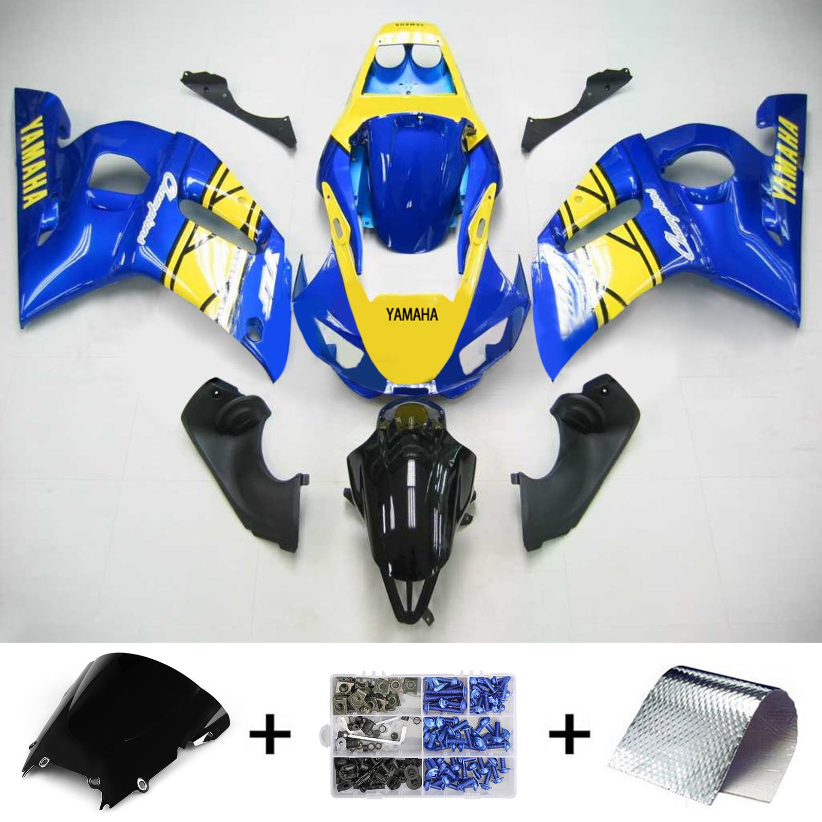 Amotopart Yamaha 1998-2002 YZF 600 R6 Blue Yellow Fairing Kit