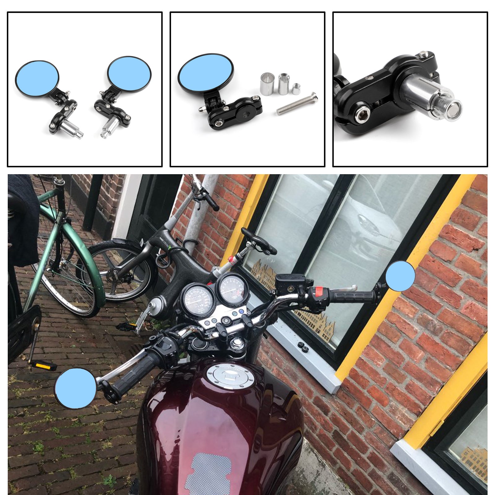 Universel 7/8 "pliable moto CNC extrémité de barre 3" rétroviseurs ronds vue arrière côté générique