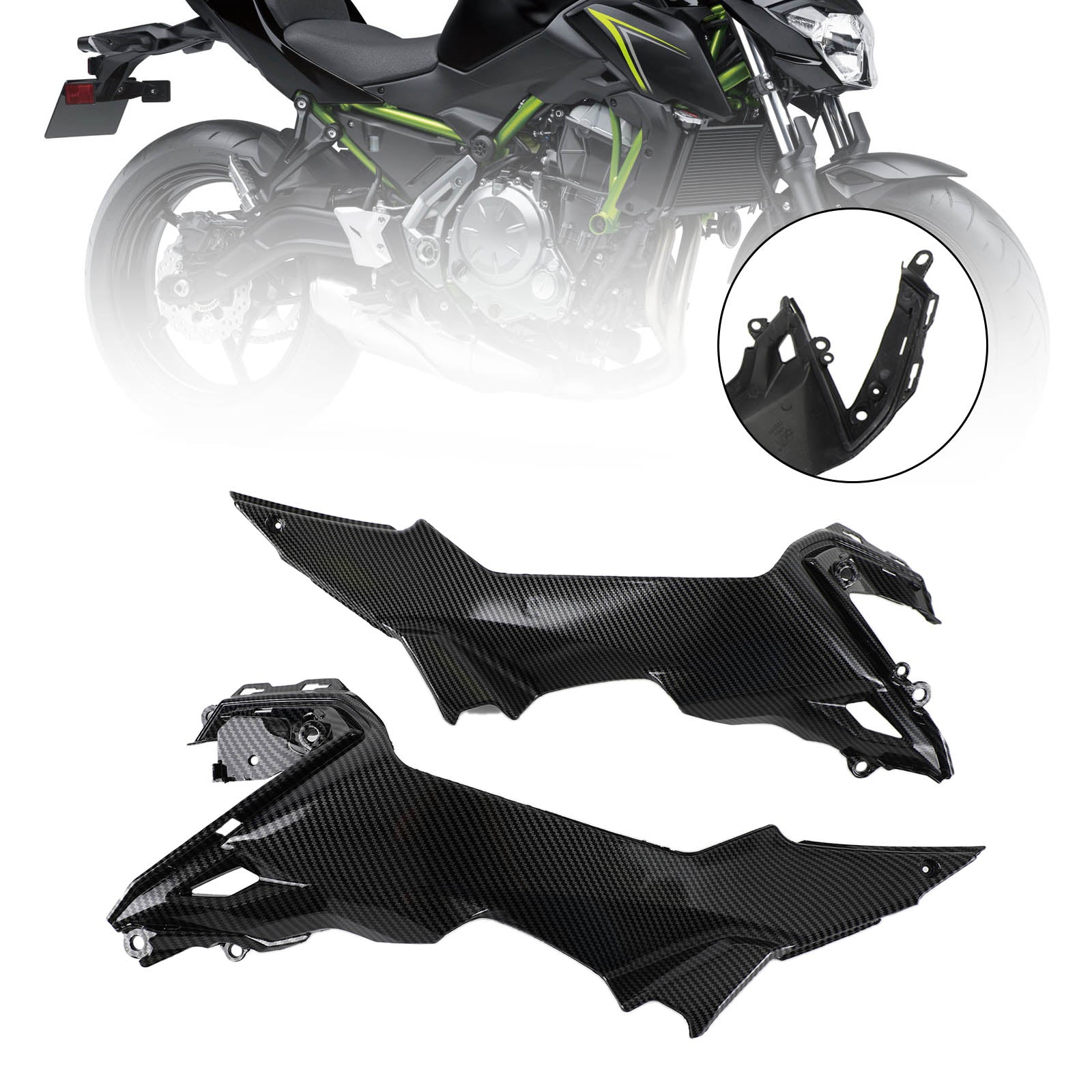 Carénage de garniture de panneau de couverture latérale de réservoir en carbone adapté à Kawasaki Z650 2017 – 2020 générique