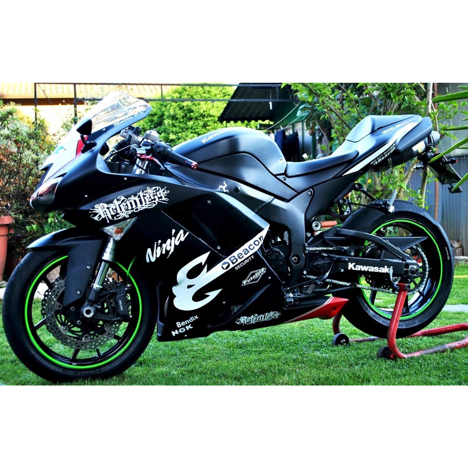 Amotopart Kawasaki 2007-2008 ZX6R 636 Sort Hvid Logos Fairing Kit