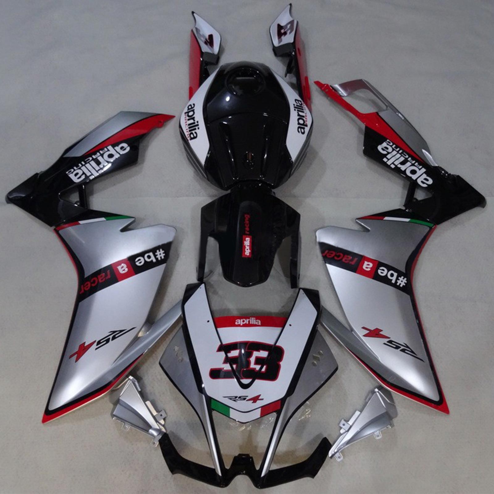 Amotopart 2012-2016 Aprilia RS4 RS125 RS50 Kit de carenado plateado y negro