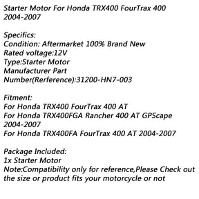 Electric Starter Motor for Honda TRX400 FourTrax 400 AT TRX400FGA 2004-2007