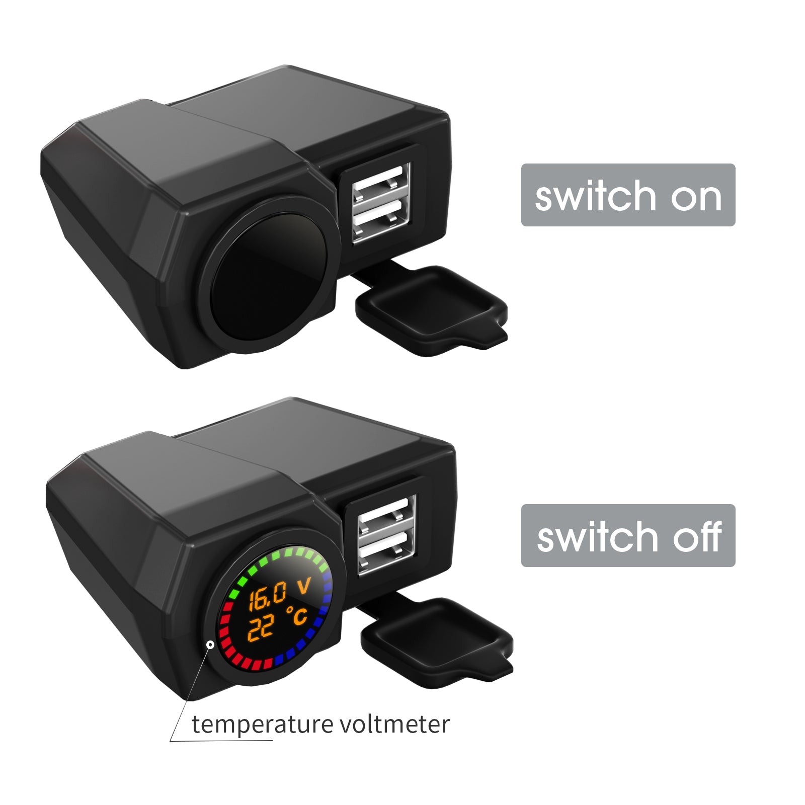 Qc3.0 Voltmeter Telefonladehalterung Temperaturmesser für Motorradroller BlackB Generic
