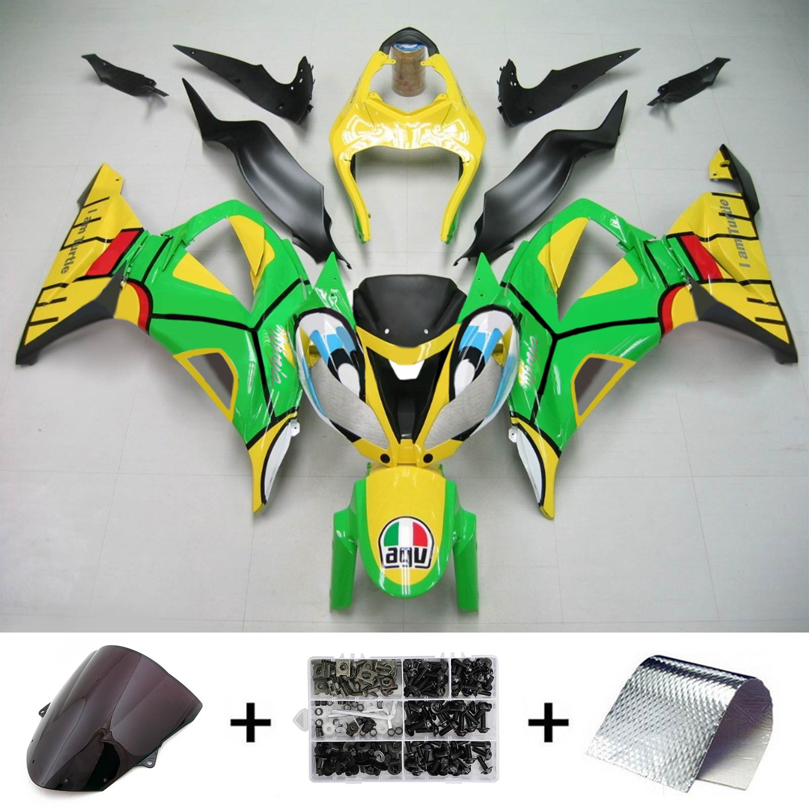 Amotopart Kawasaki 2013-2018 ZX6R 636 Green Yellow Fairing Kit