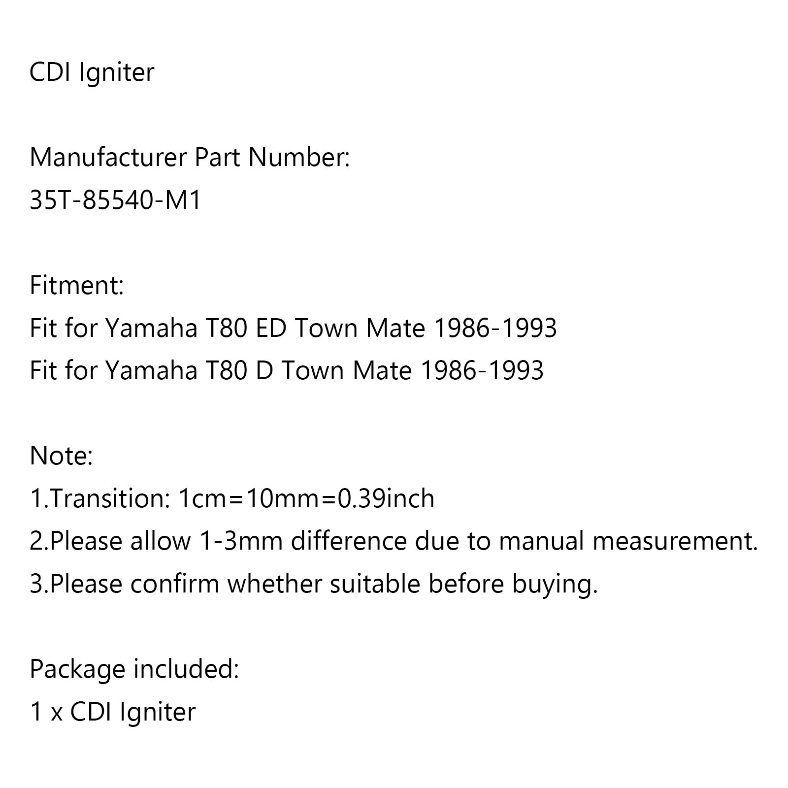 CDI Igniter Module fit for Yamaha T80 D / ED Town Mate 1986-1993 35T-85540-M1