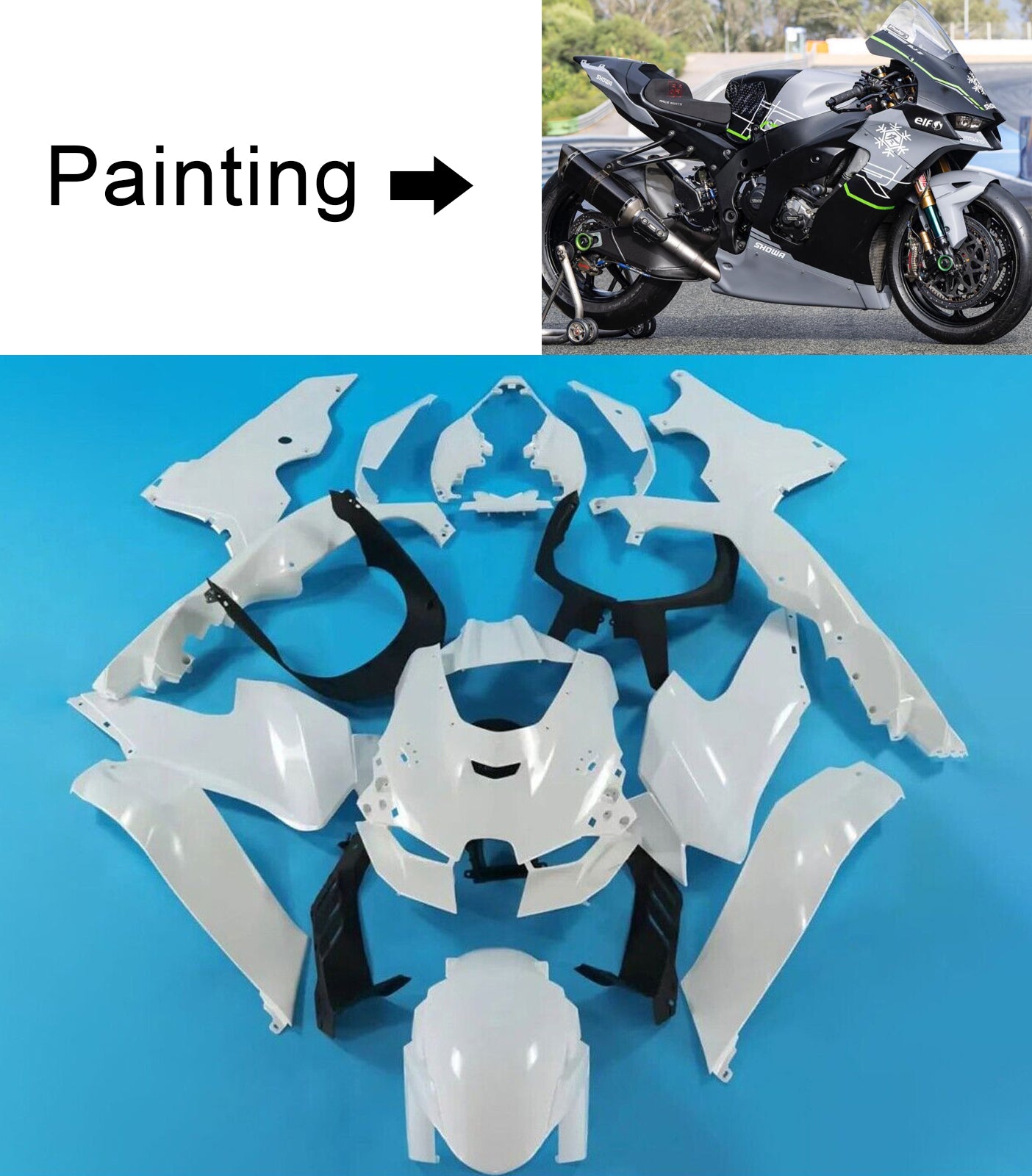 Amotopart 2021-2024 Kawasaki ZX10R ZX10RR Black Style1 Fairing Kit