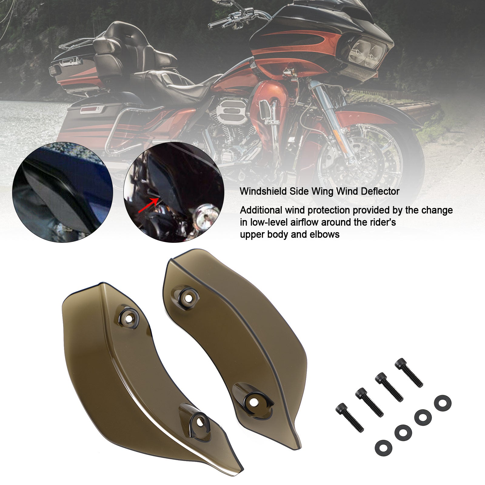 Fairing Windshield Side Wing Wind Deflector For Touring Road Glide 2015-2021 Smoke Generic