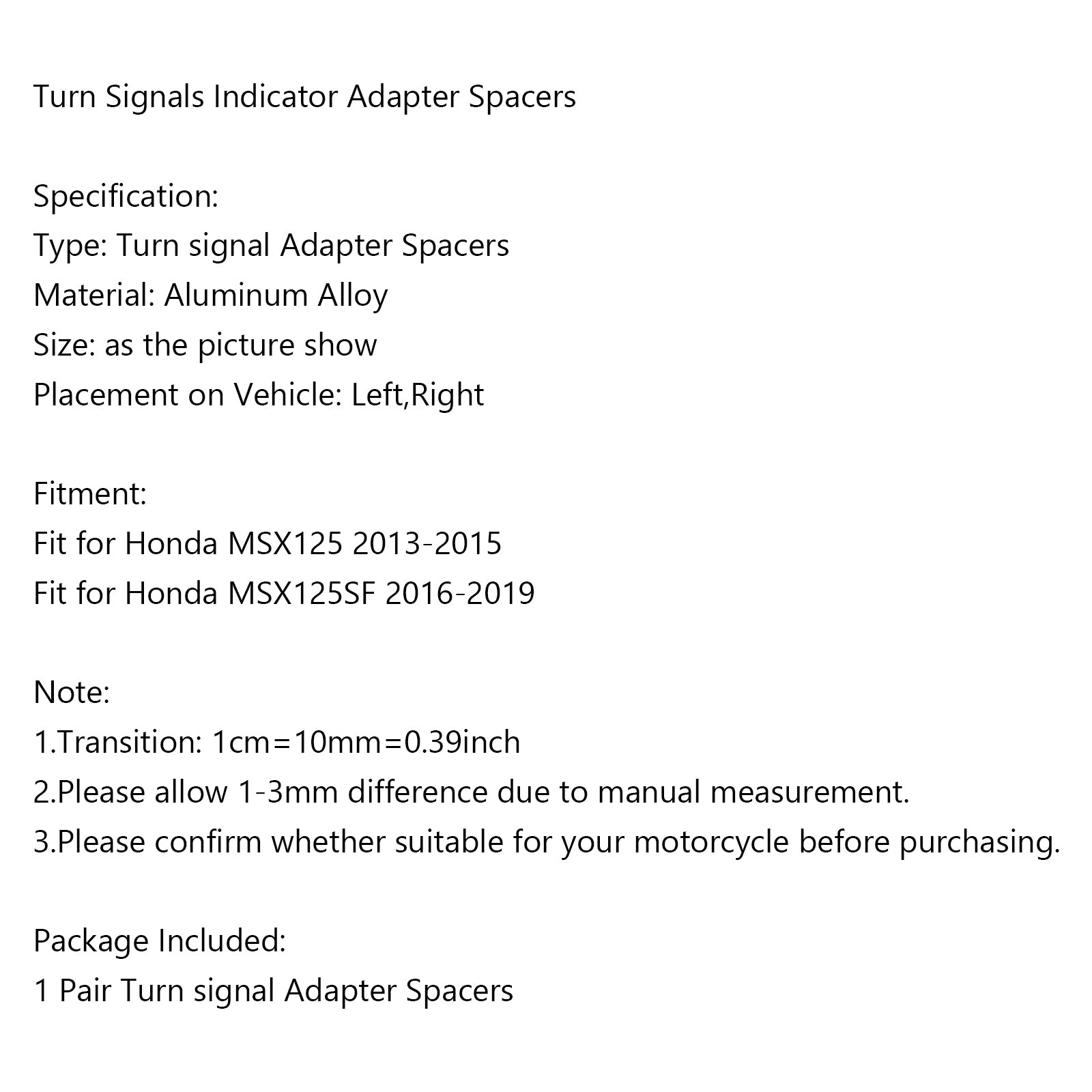 Entretoises d'adaptateur d'indicateur de clignotants en aluminium pour Honda MSX125 MSX125SF