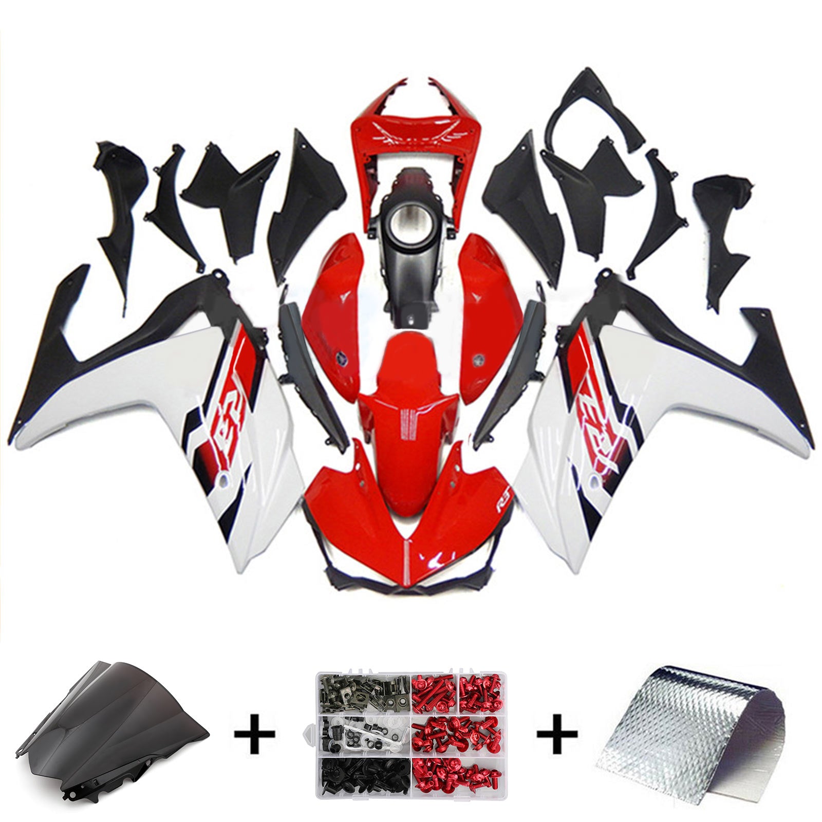 Kit de carénage Amotopart Yamaha 2014-2018 YZF R3 et 2015-2017 YZF R25 Kit de carénage rouge mélange blanc