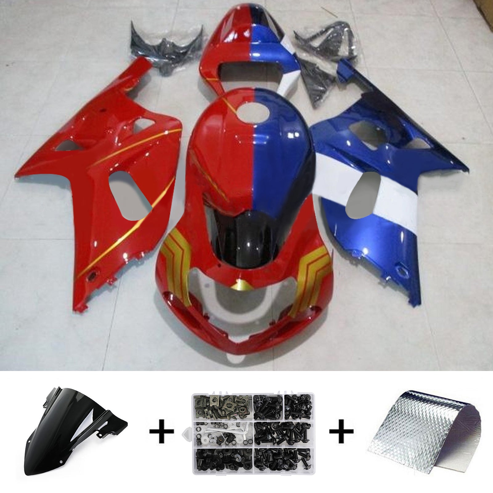 Kit de carenado Amotopart Suzuki 01-03 GSXR600 y 00-03 GSXR750 rojo azul