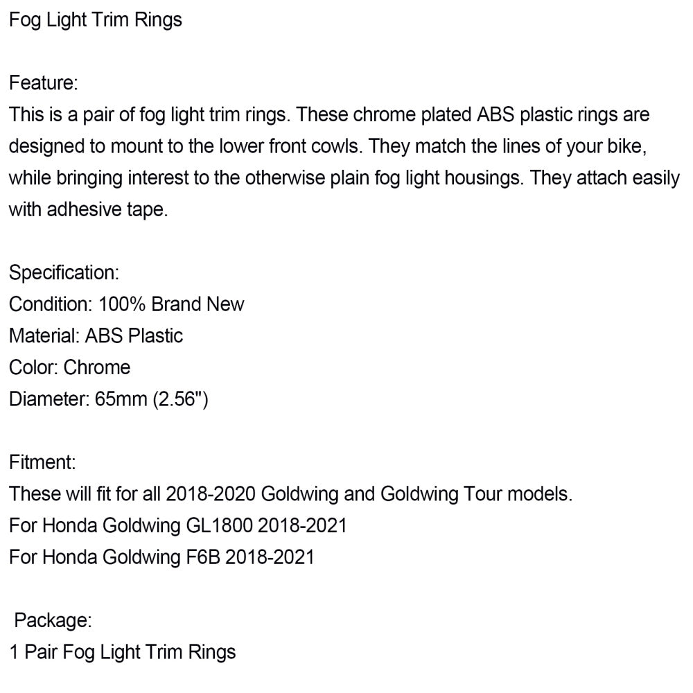 Chrome Fog Light Trim Rings Case for HONDA Goldwing GL1800 F6B 2018-2021 Generic