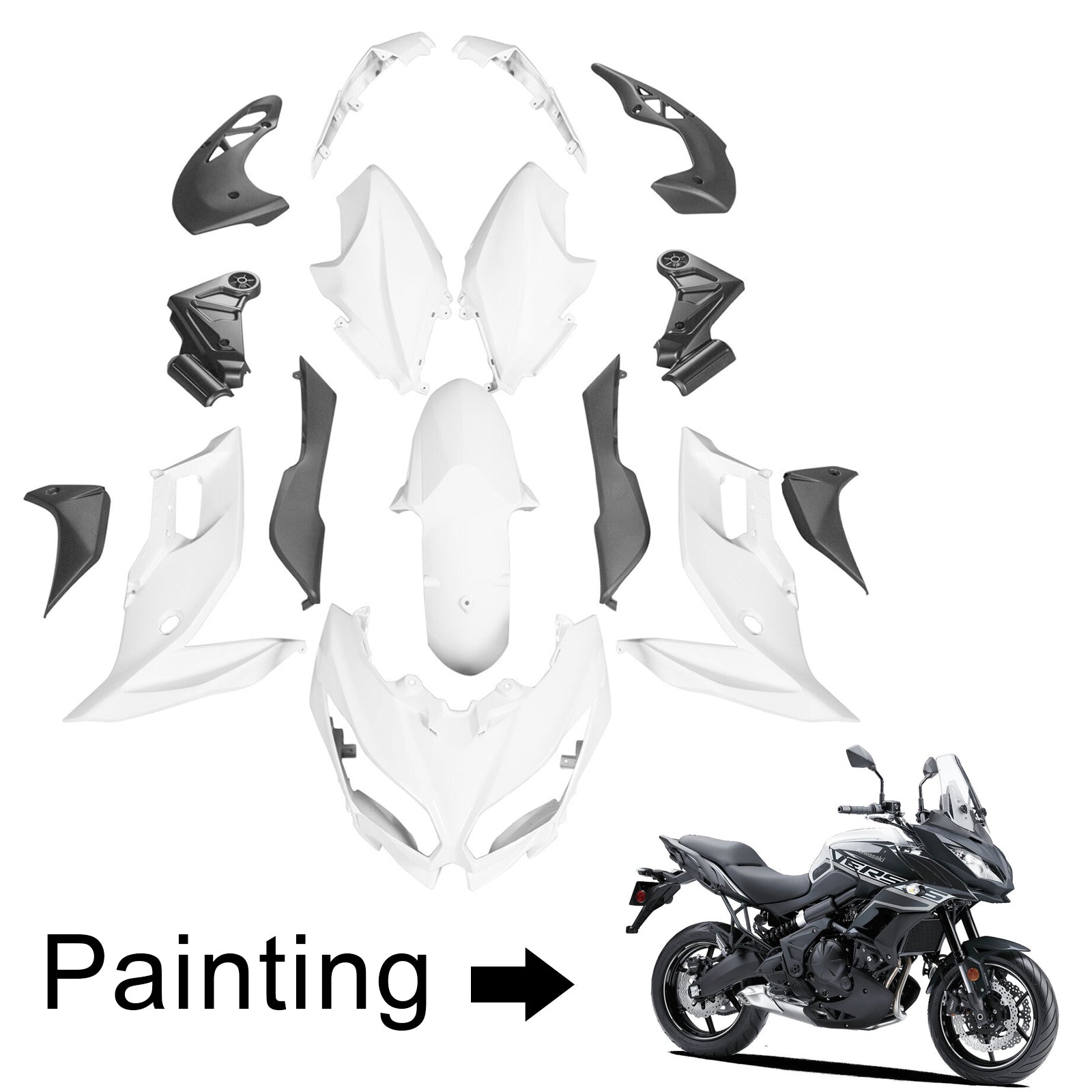 Amotopart 2015-2021 Kawasaki Versys 650 Black Fairing Kit