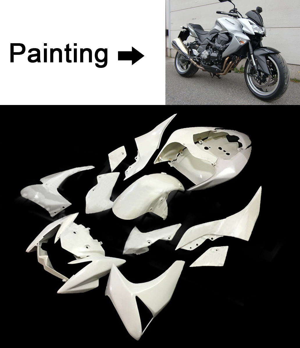 Amotopart 2007–2009 Kawasaki Z1000 Sliver&amp;Grey Verkleidungsset