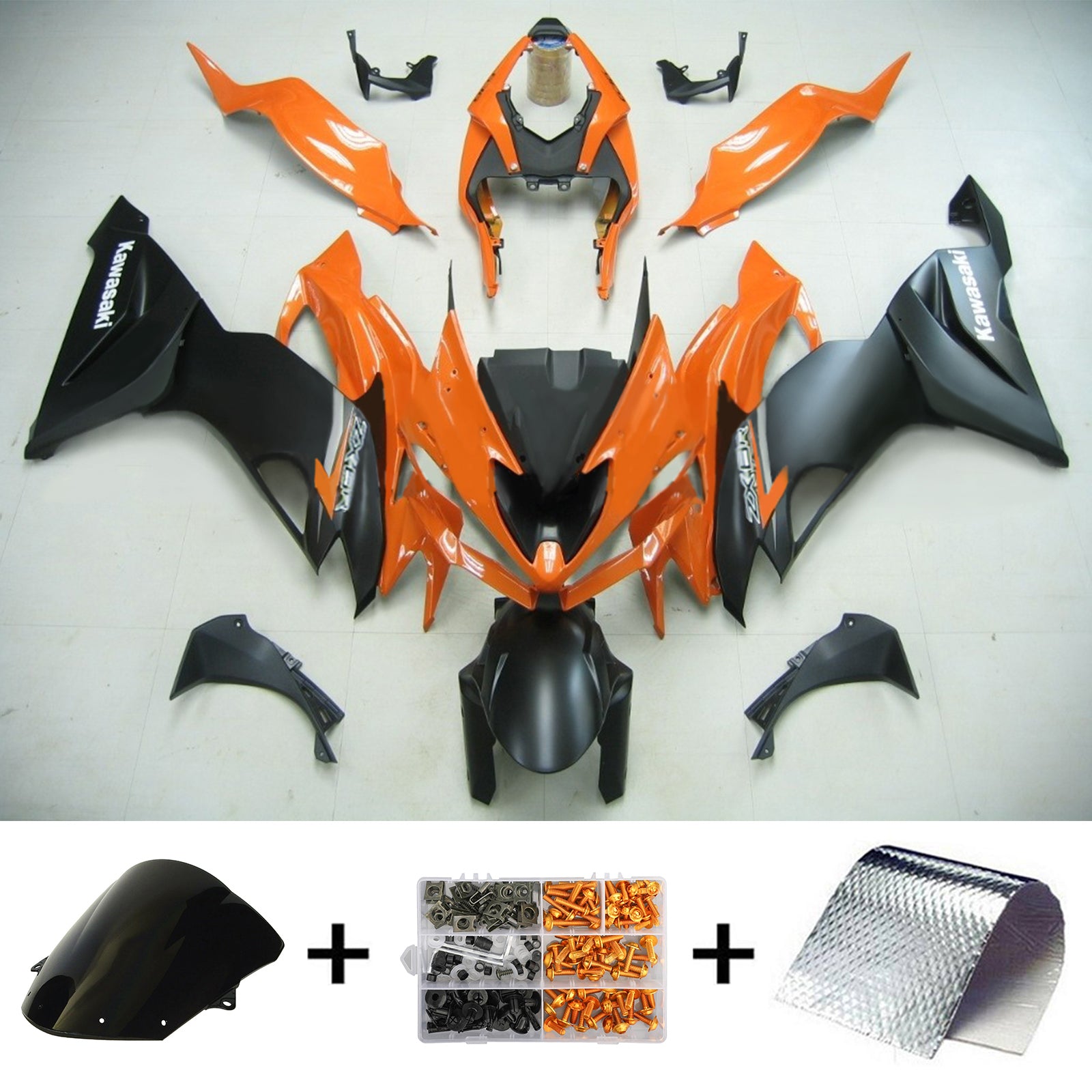 Amotopart Kawasaki 2019-2023 ZX6R Orange Black Fairing Kit