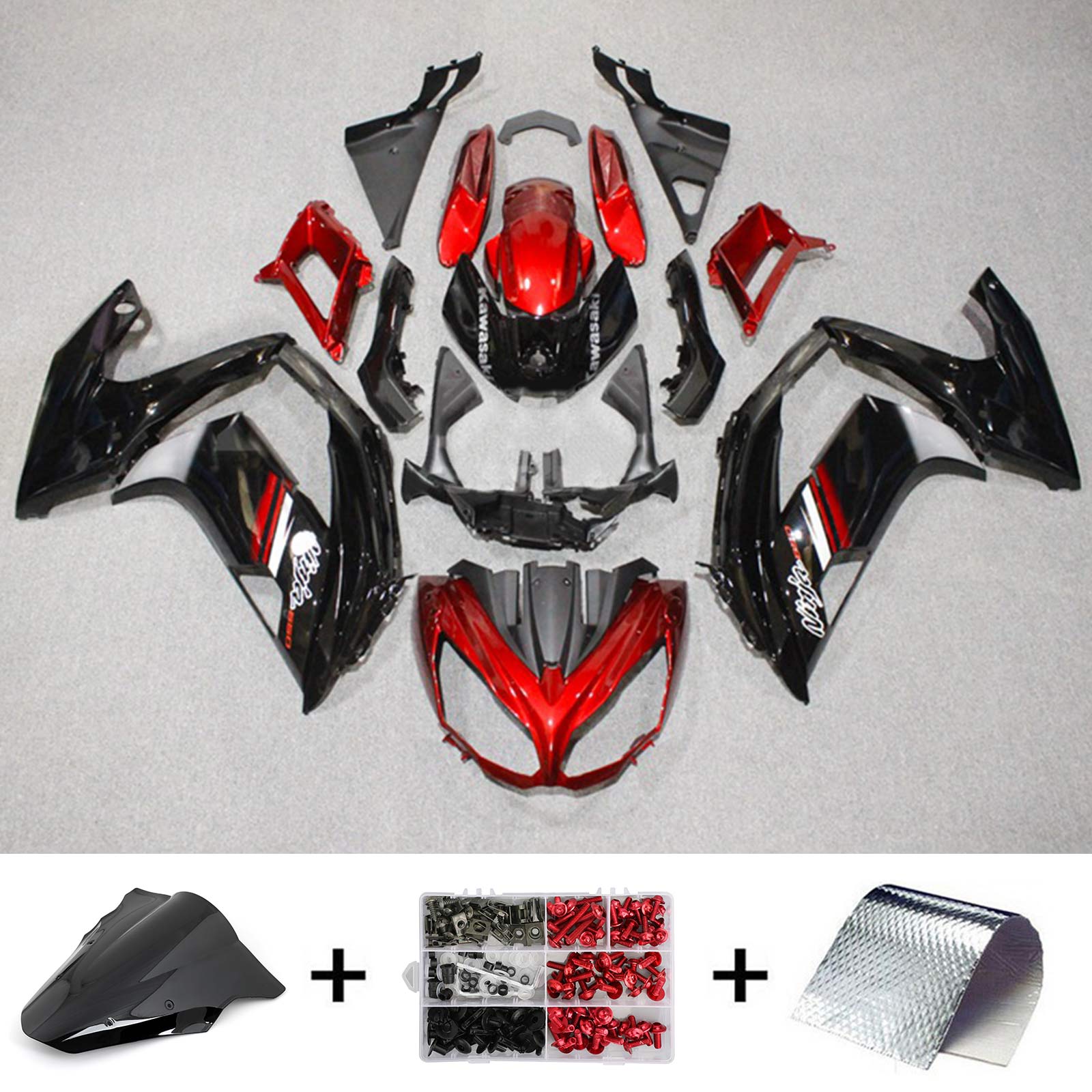 Amotopart 2012-2016 Kawasaki Ninja 650 Bright Red Black Fairing Kit