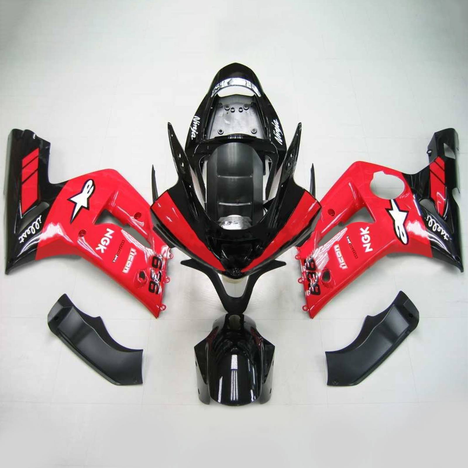 Amotopart 2003-2004 Kawasaki Zx6R 636 Red Black Fairing Kit