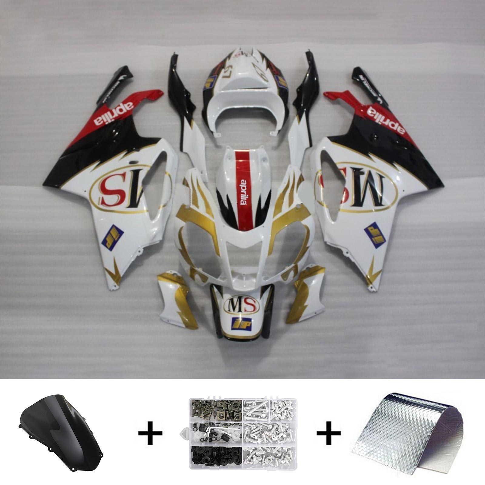 Amotopart 2003-2006 Aprilias RSV1000 Kit de carénage blanc et or