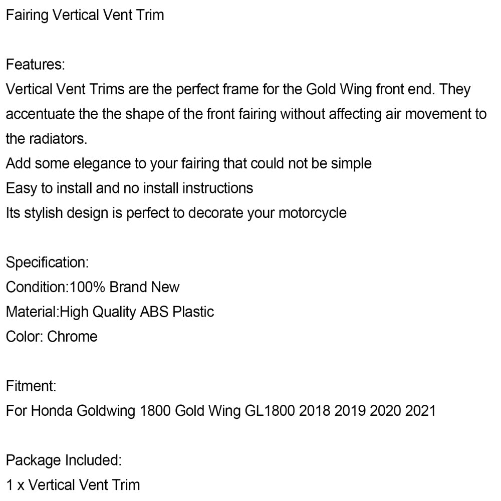 Embellecedor de ventilación Vertical de carenado cromado para Honda Goldwing 1800 GL1800 2018-2021 2019 genérico