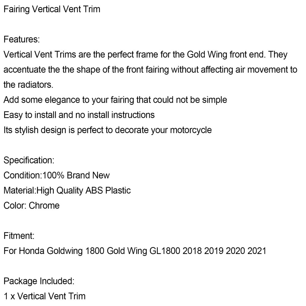 Finitura dello sfiato verticale della carenatura cromata per Honda Goldwing 1800 GL1800 2018-2021 2019 generico
