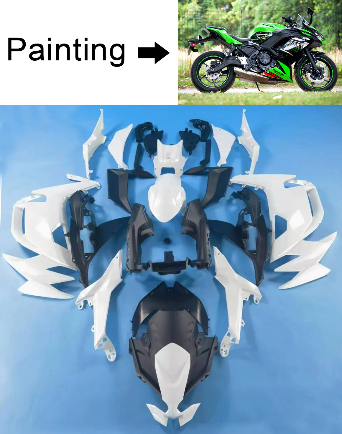 Amotopart 2020-2024 Kawasaki ER-6F Ninja650 Kit de carénage vert et noir Style3