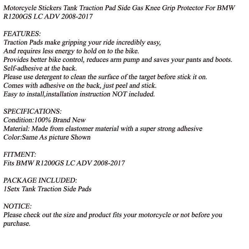 BMW R1200GS LC Adv 2008-2017 Side Tank Traction Grips Pads ProtectorVehicle Parts &amp; Accessories, Motorcycle Parts, Other Motorcycle Parts!