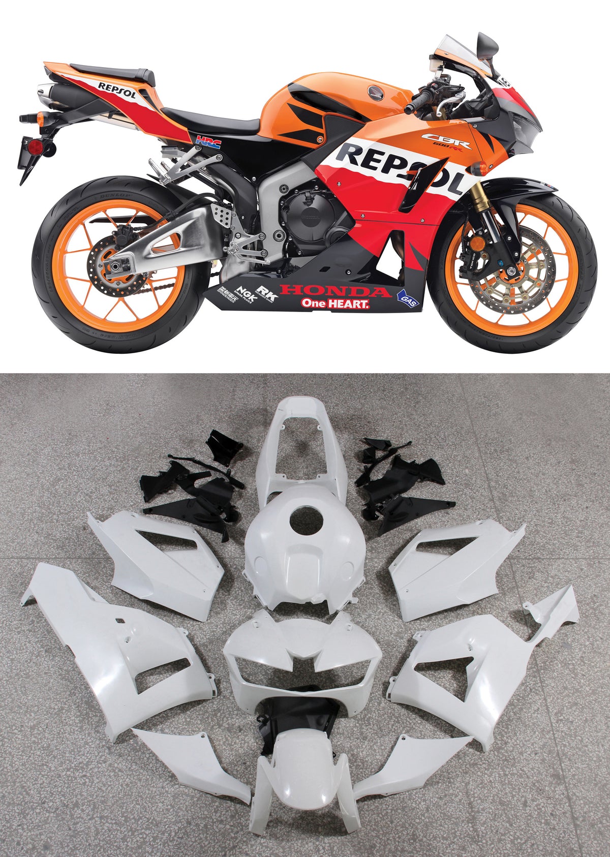 Amotopart 2013–2023 Honda CBR600RR Verkleidungs-Set in Multi-Orange