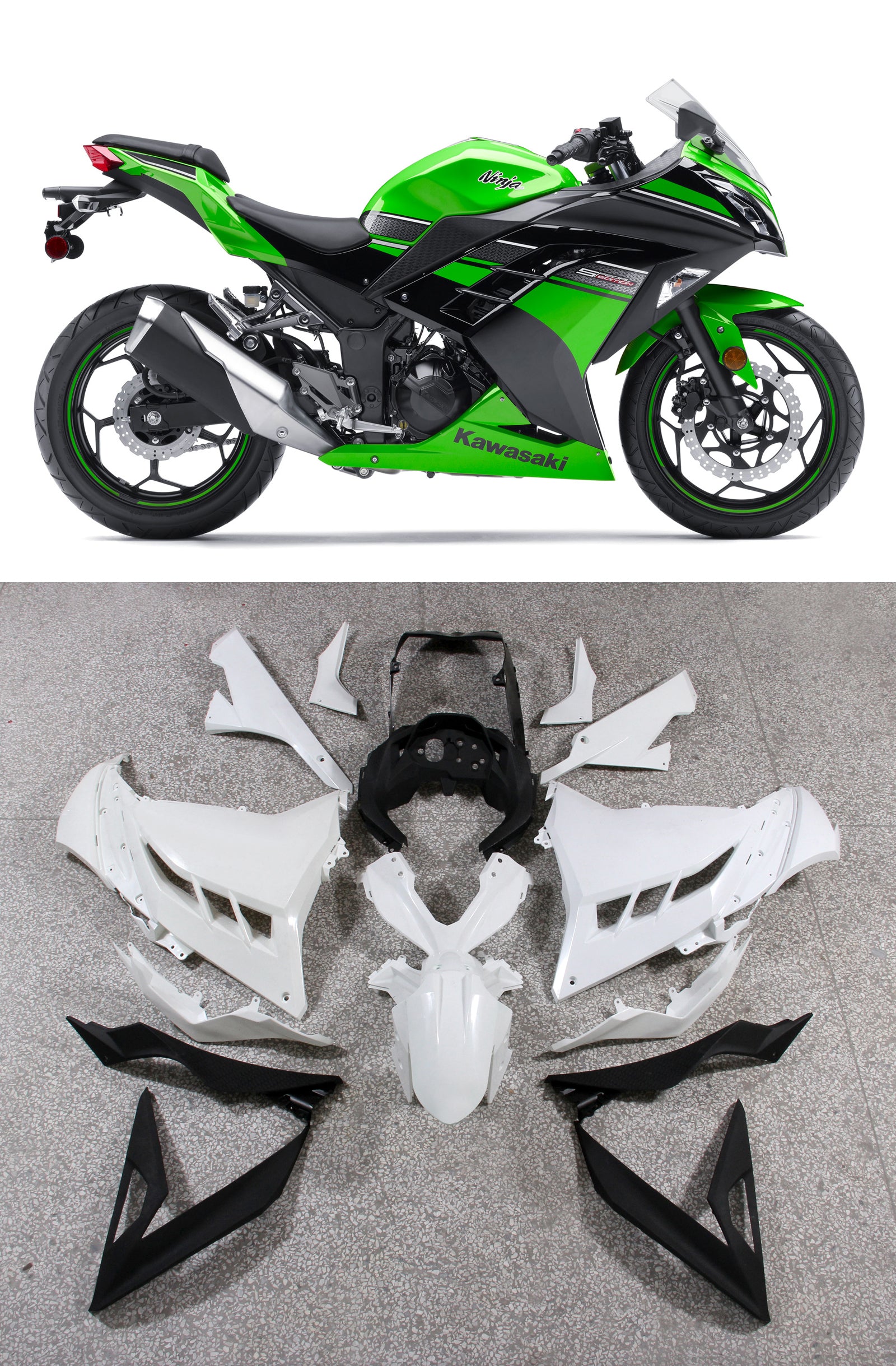 Amotopart 2013-2024  Kawasaki EX300R Fairing Green&Black Kit