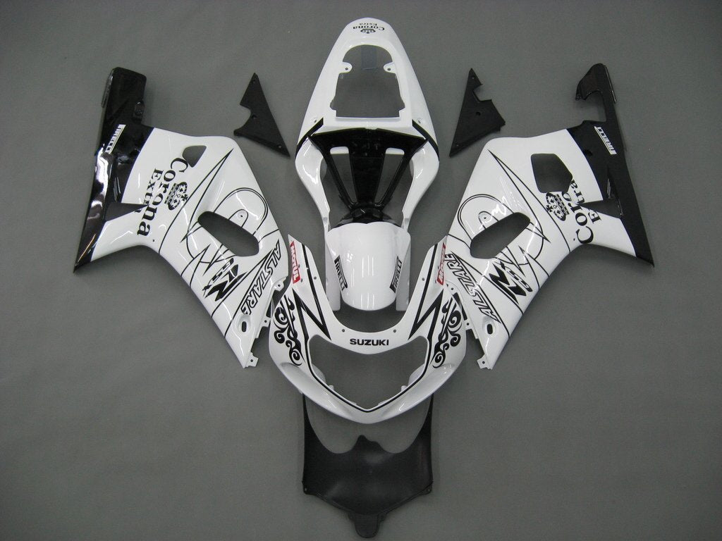 Amotopart Suzuki 01-03 GSXR600 & 00-03 GSXR750 White Black Alstare Corona GSXR Racing Fairing Kit