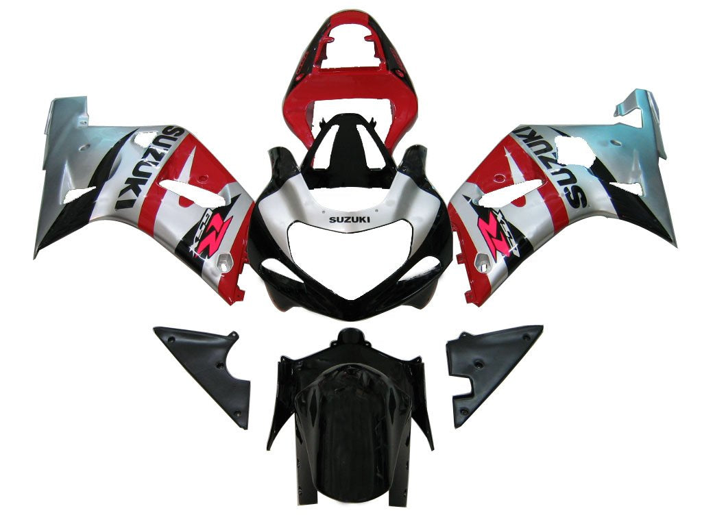 Amotopart Suzuki 01-03 GSXR600 & 00-03 GSXR750 Silver GSXR Racing Red Black Fairing Kit