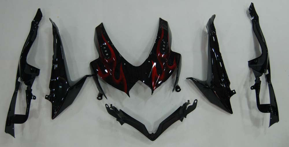 Amotopart 2008-2010 GSXR600750 Suzuki Fairing Black Red Flame Kit