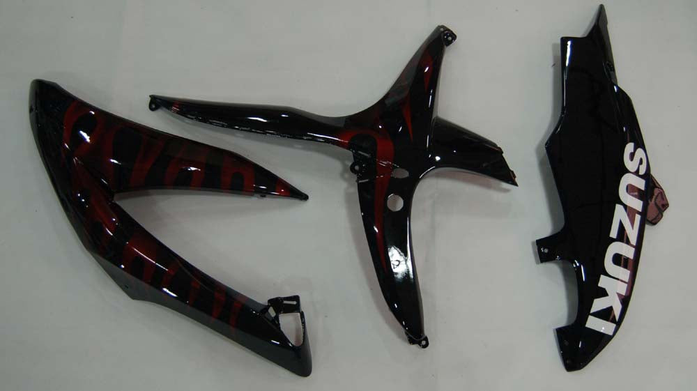 Amotopart 2008-2010 GSXR600750 Suzuki Fairing Black Red Flame Kit