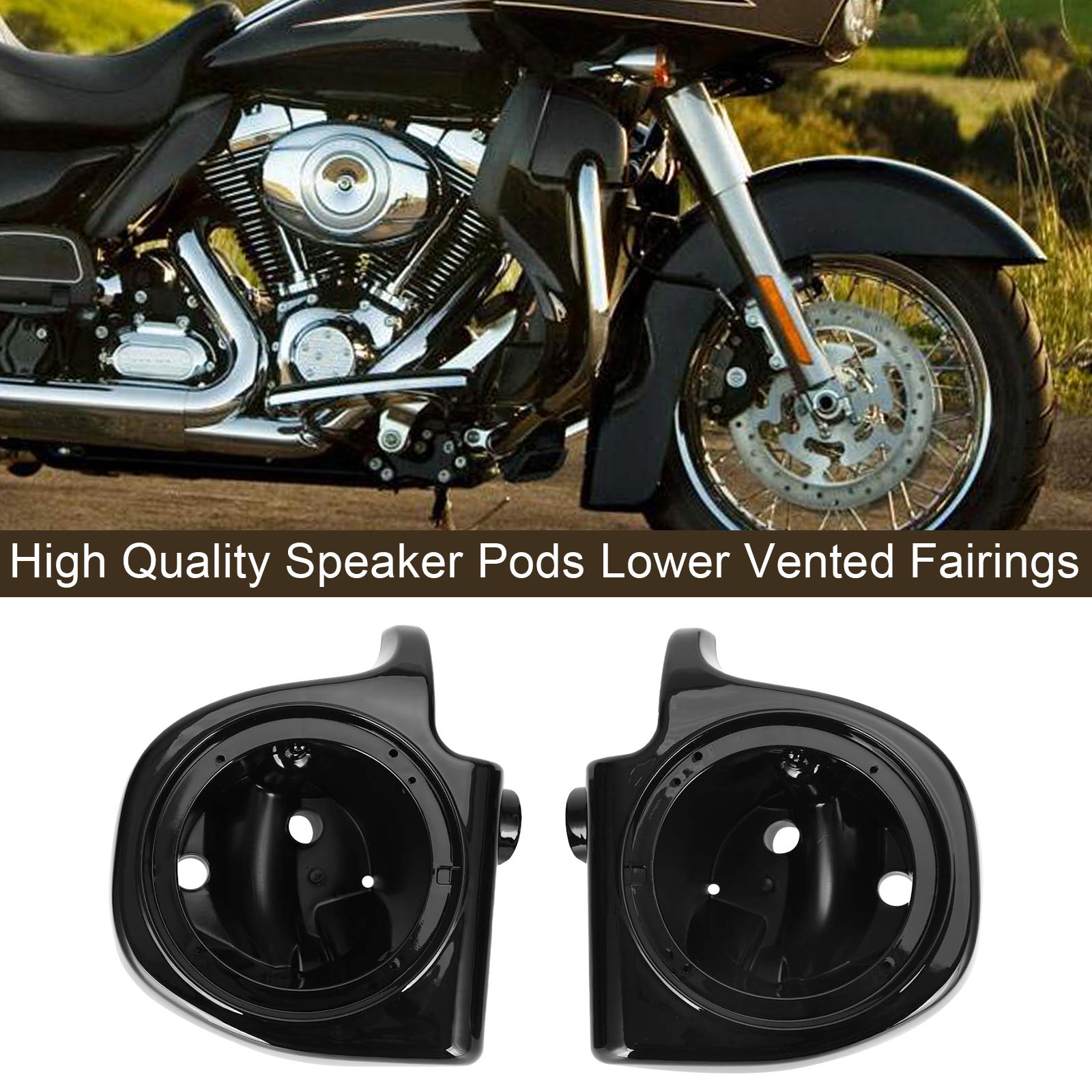 93-13 Harley Davidson Speaker Pods Lower Vented Leg Fairings Black