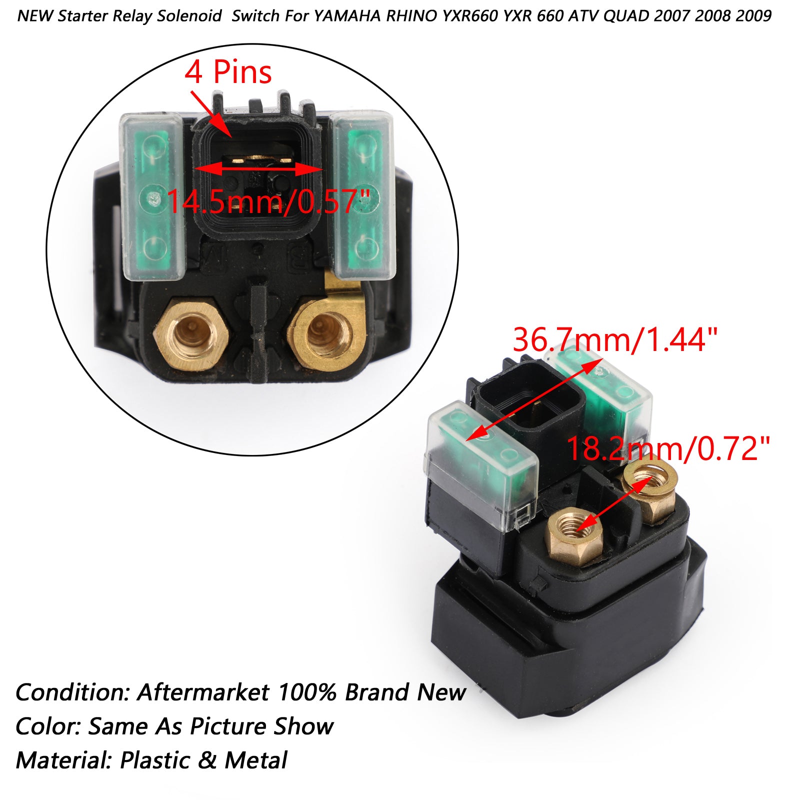 Solenoide de relé de arranque para YAMAHA RHINO YXR660 YXR 660 ATV QUAD 2007 2008 2009 genérico