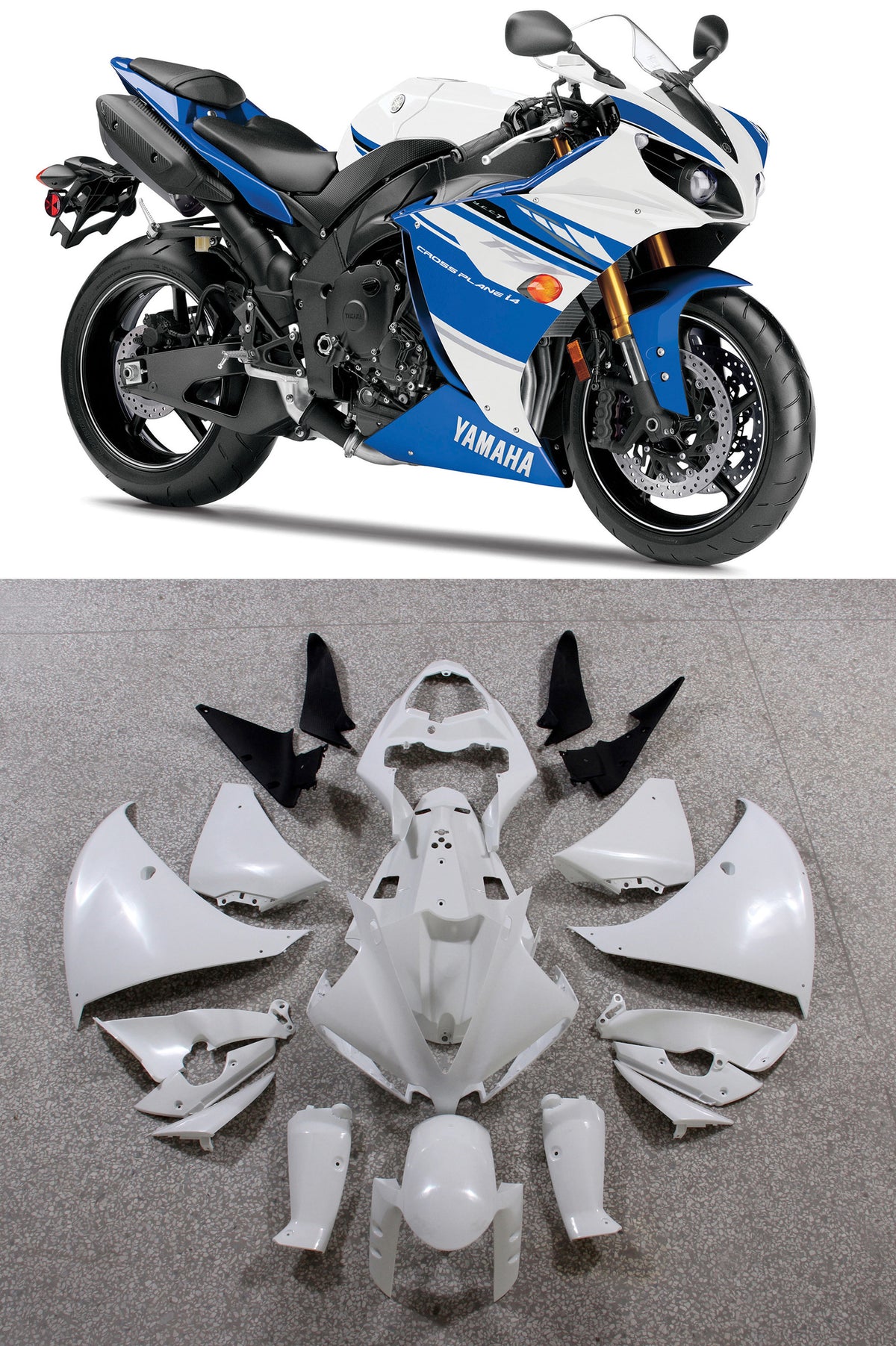 Amotopart 2012–2014 Yamaha R1 Verkleidung, Blau und Weiß, Style4-Kit