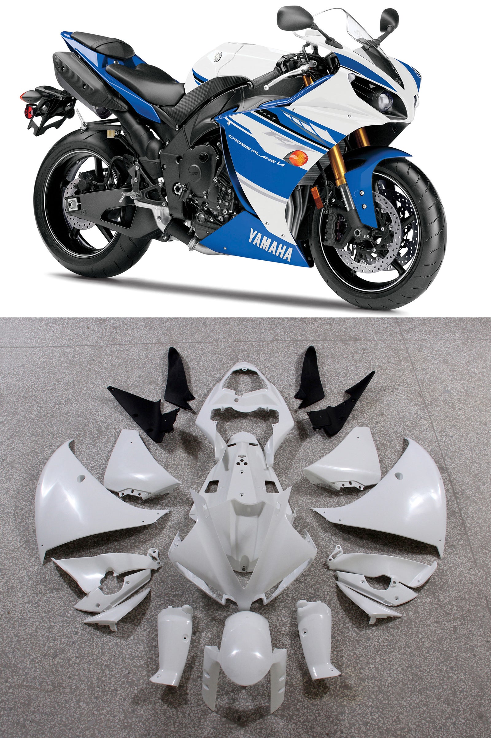 Amotopart 2012-2014 Yamaha R1 Fairing Blue&White Style4 Kit