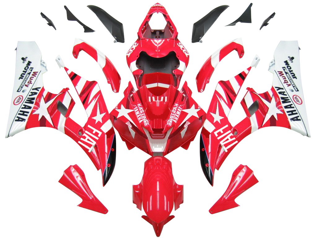 Amotopart Carénages Yamaha YZF-R6 2006-2007 Carénage Rouge Blanc Étoile FIAT Carénage Kit