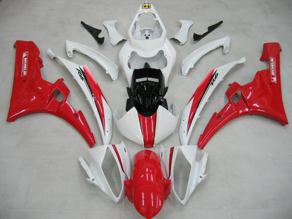 Amotopart Carénages Yamaha YZF-R6 2006-2007 Carénage Blanc Rouge Kit Carénage Michelin