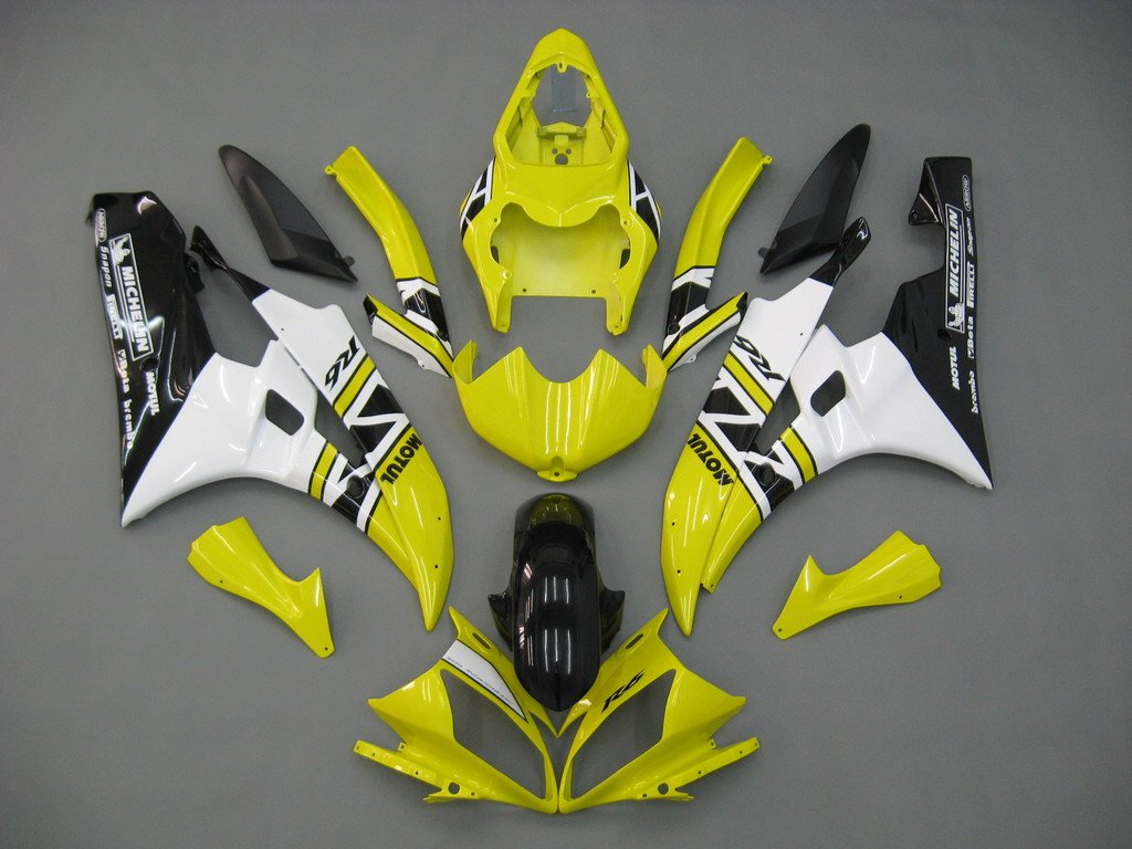 Amotopart Carénages Yamaha YZF-R6 2006-2007 Carénage Jaune Blanc Noir R6 Racing Kit de carénage