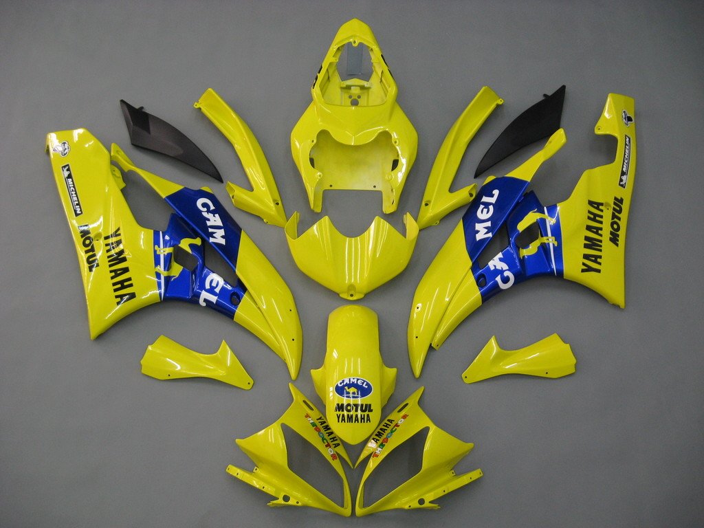 Carene Amotopart Yamaha YZF-R6 2006-2007 Carena Giallo Blu No.46 Camel R6 Kit carena da corsa