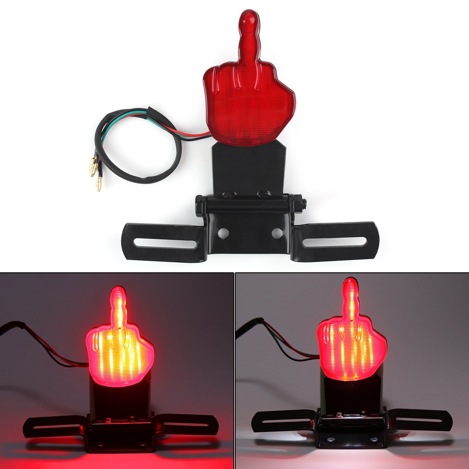 Middle Finger LED Break Tail Light Taillamp w/Plate for Chopper Bobbe
