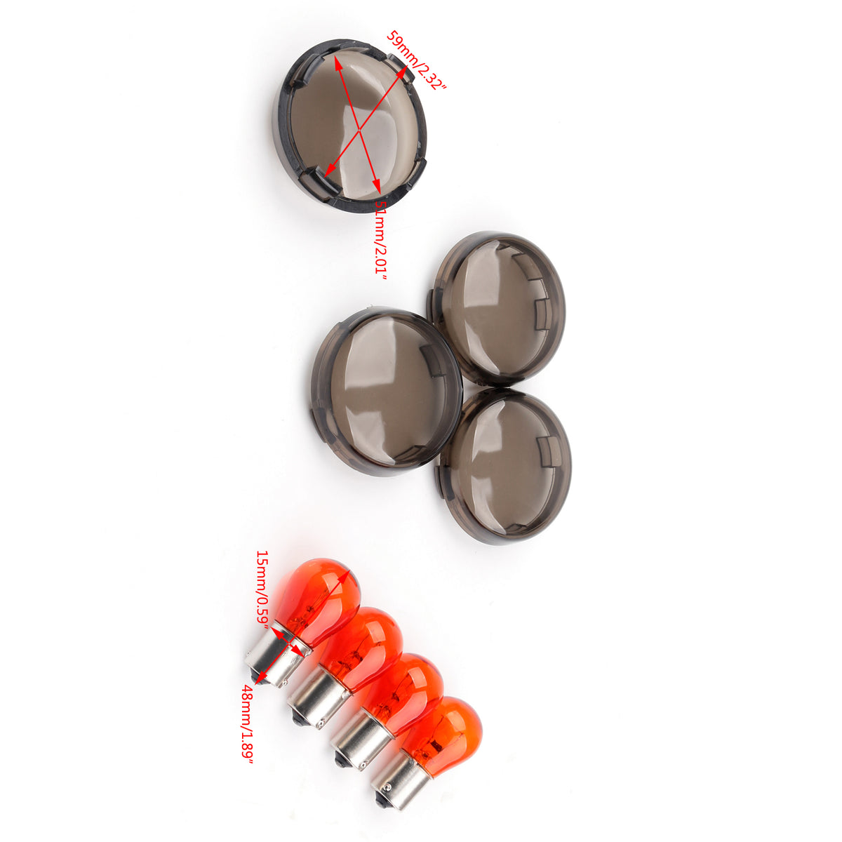 Copriobiettivo indicatore di direzione da 4 pezzi + lampadine adatte per Harley XL 883 86-17 Sportster