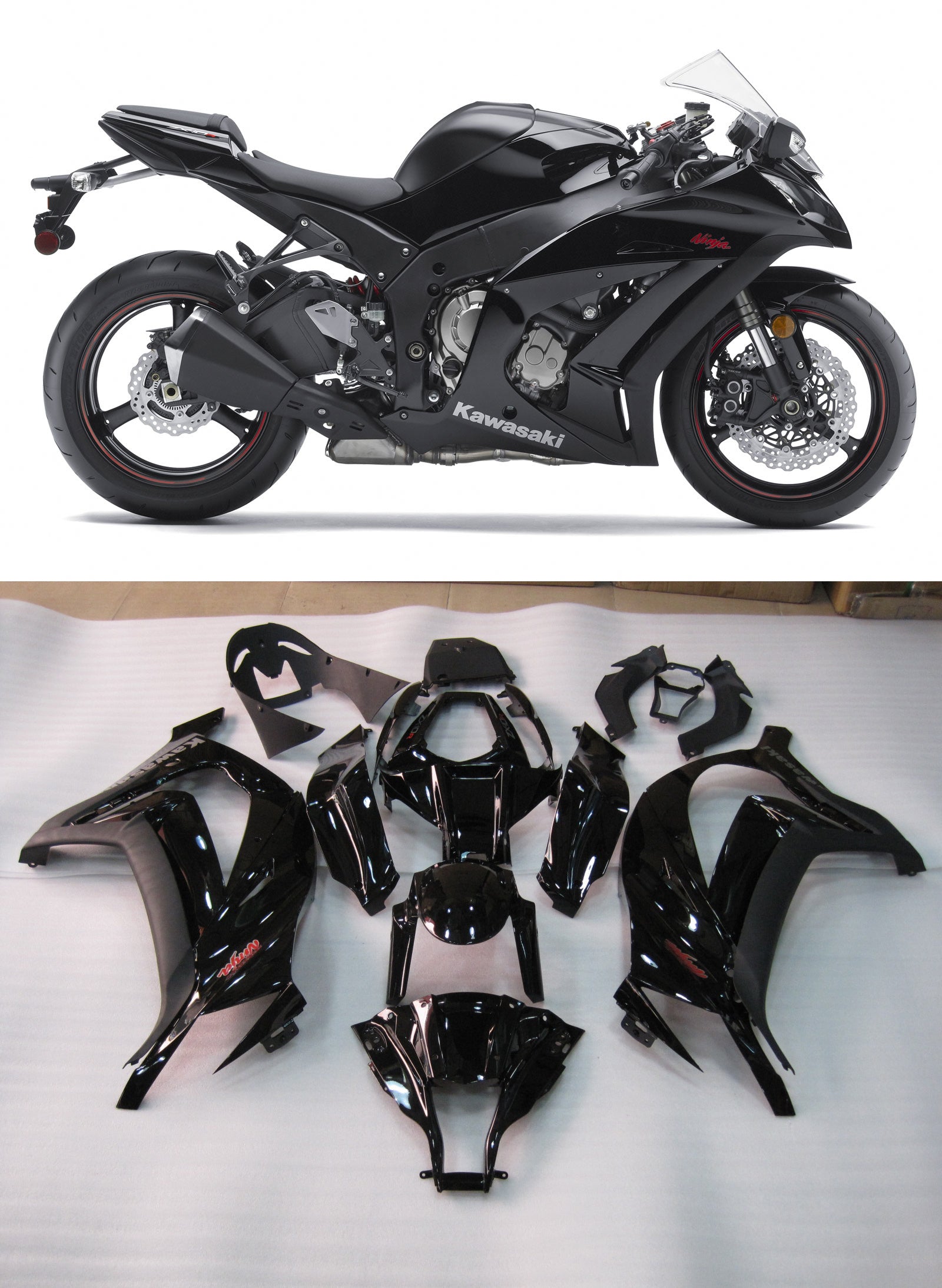 Amotopart 2011–2015 Kawasaki ZX10R Verkleidung G-Schwarz Kit