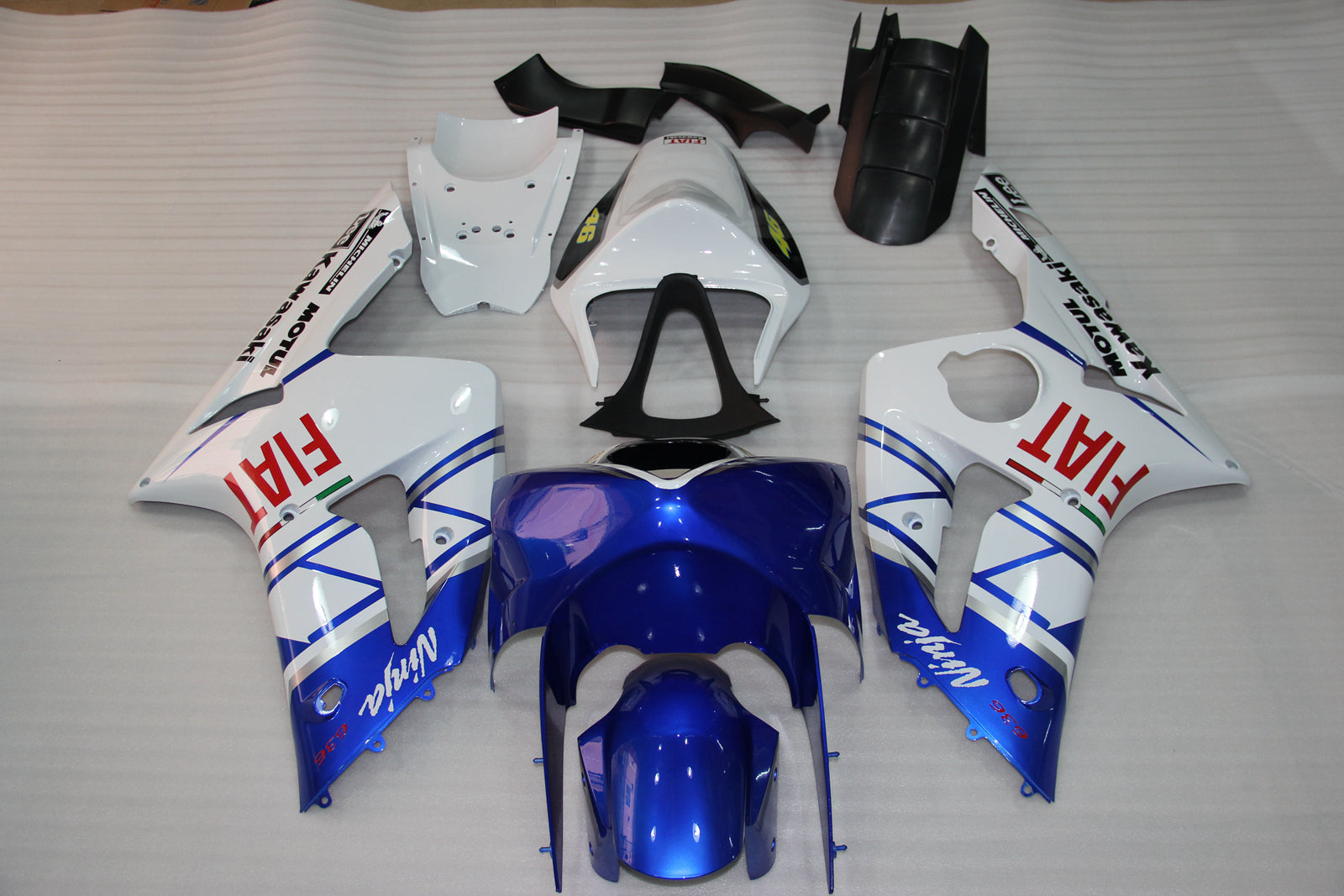 Amotopart 2003-2004 Kawasaki ZX6R Fairing White&Blue Kit