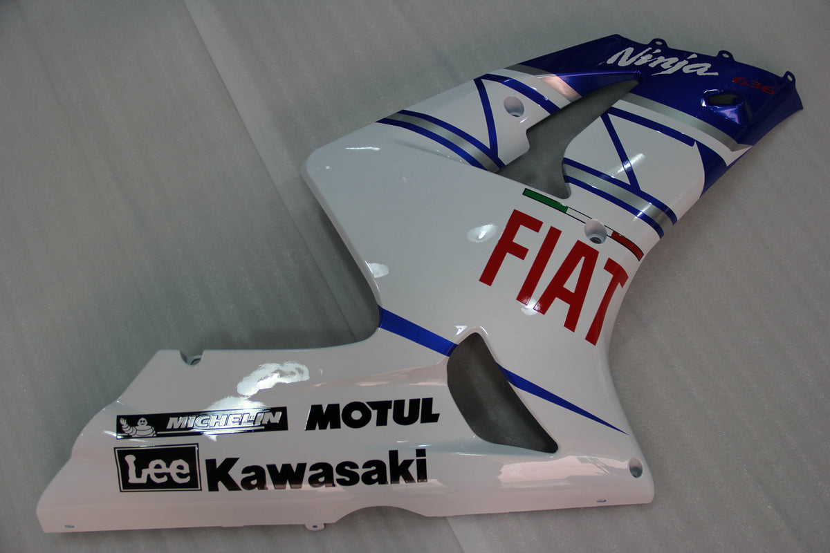 Amotopart 2003–2004 Kawasaki ZX6R Verkleidungsset in Weiß und Blau
