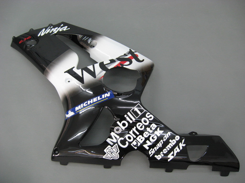 Amotopart 2003-2004 Kawasaki ZX6R Fairing Black&White Kit