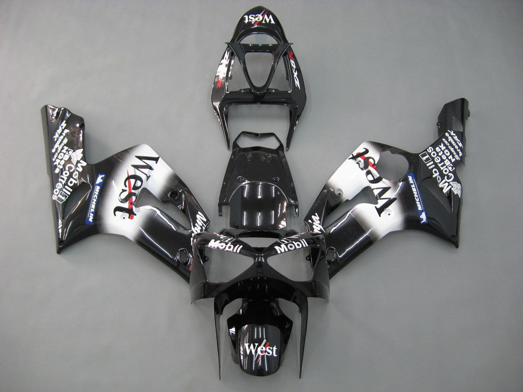 Amotopart 2003-2004 Kawasaki ZX6R Fairing Black&White Kit