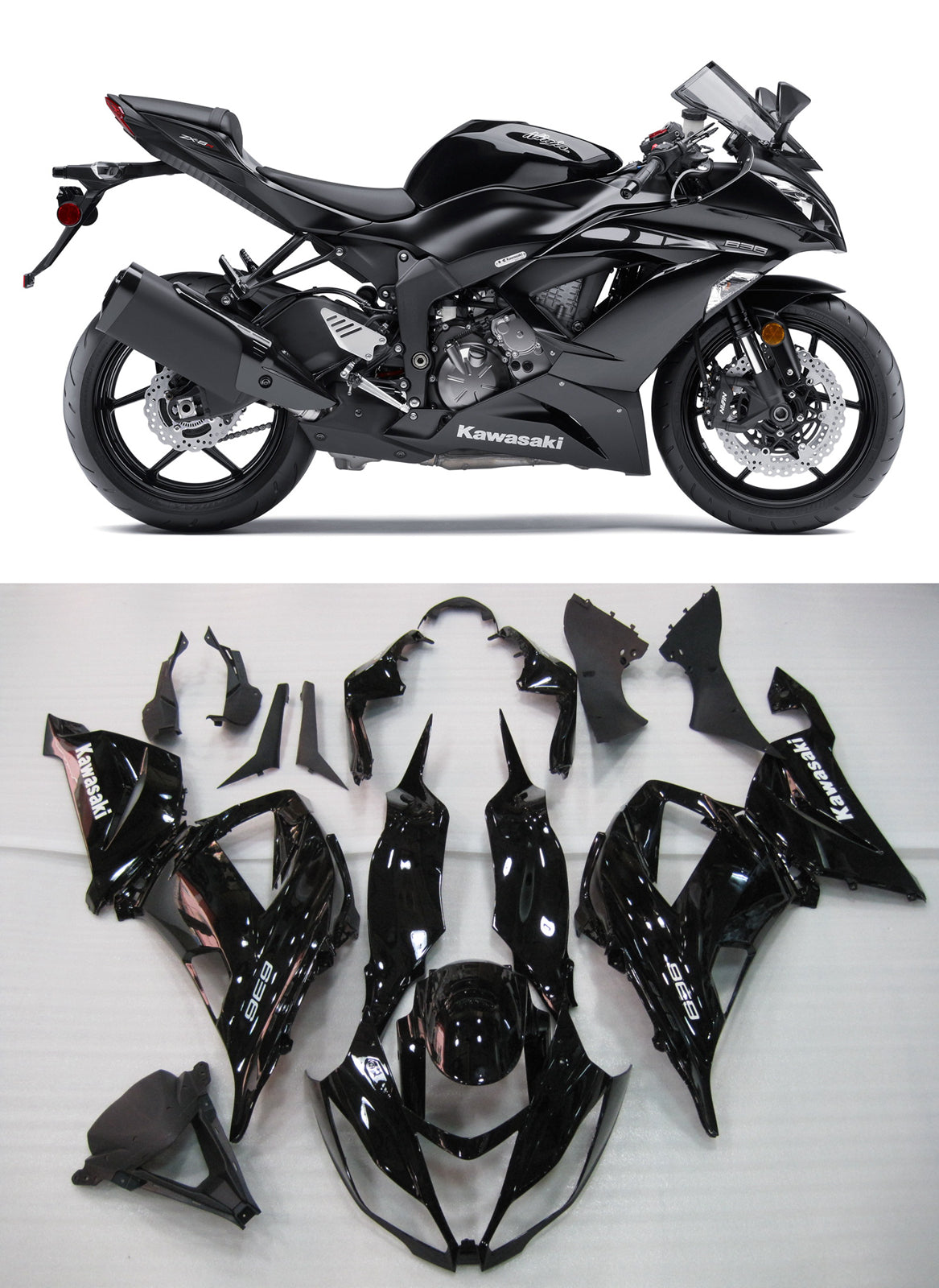 Amotopart 2013–2015 ZX6R Kawasaki G-Schwarz Verkleidungsset