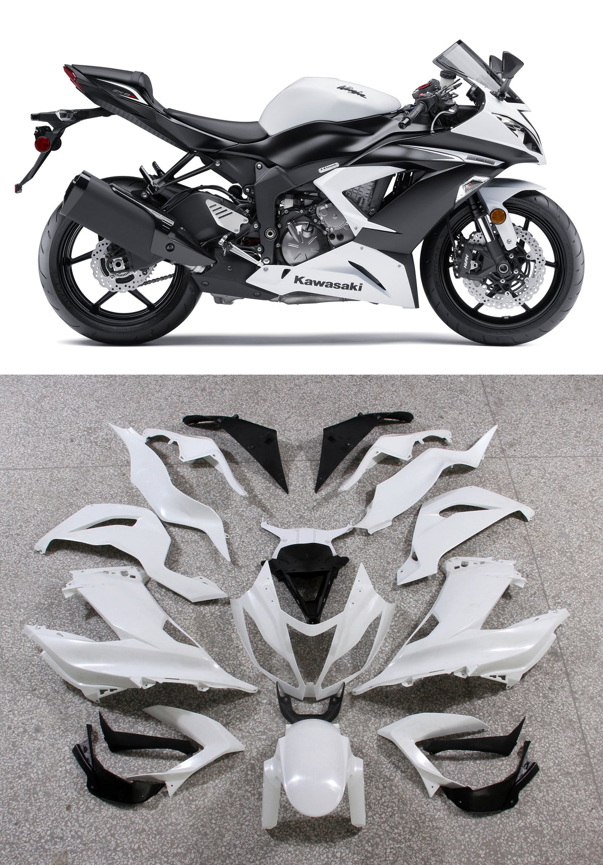 Kit carena Amotopart 2013-2018 Kawasaki ZX6R bianco e nero