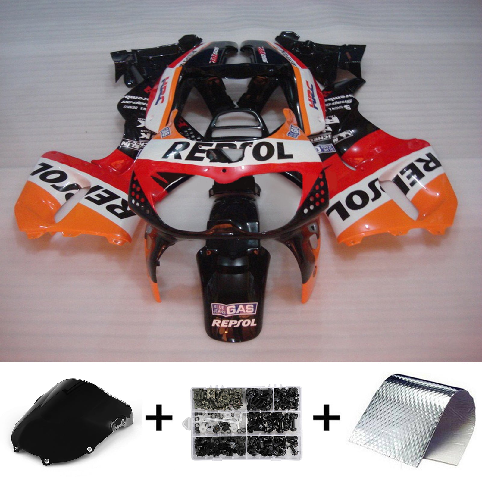 Amotopart 1994-1995 Honda CBR900RR 893 Kit de carenado Repjol rojo y naranja