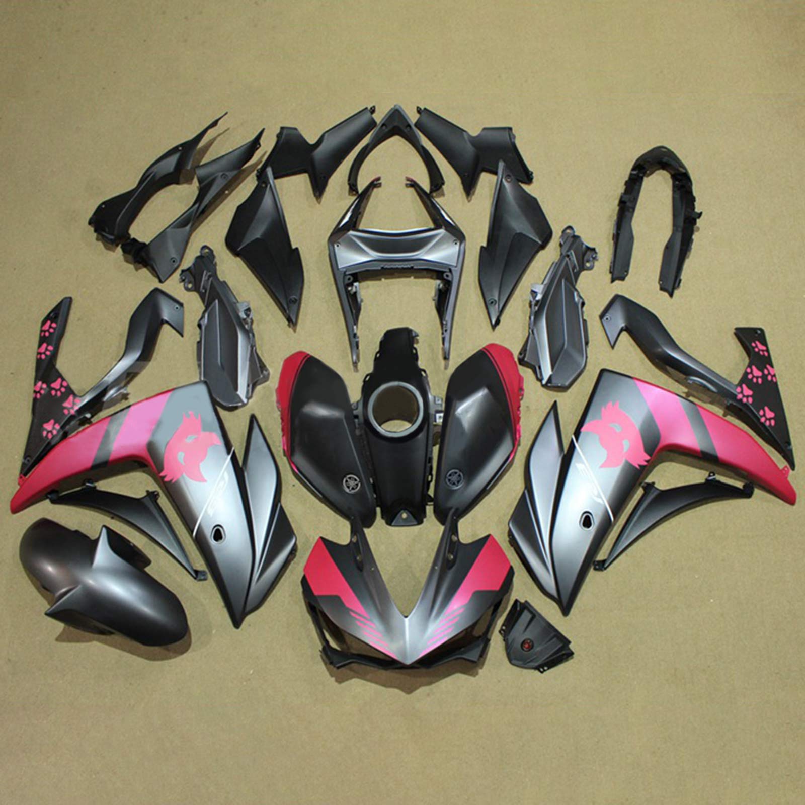 Amotopart Verkleidungsset Yamaha 2014-2018 YZF R3 & 2015-2017 YZF R25 Schwarz Rosa Verkleidungsset